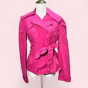 hot pink fitted pea coat blazer jacket with tie belt